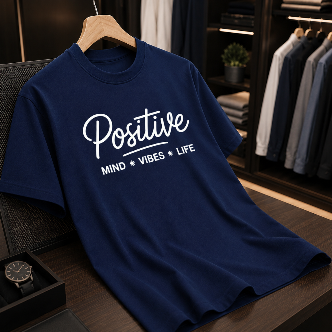 SainXAttire Premium Navy Blue Positive Graphic Cotton T-Shirt for Men - Image 2