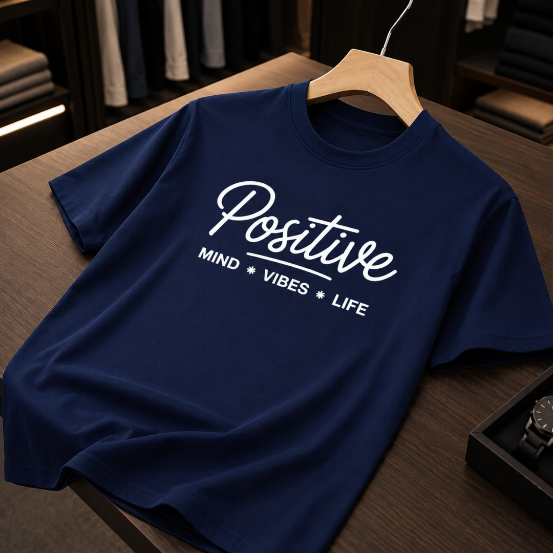SainXAttire Premium Navy Blue Positive Graphic Cotton T-Shirt for Men - Image 4
