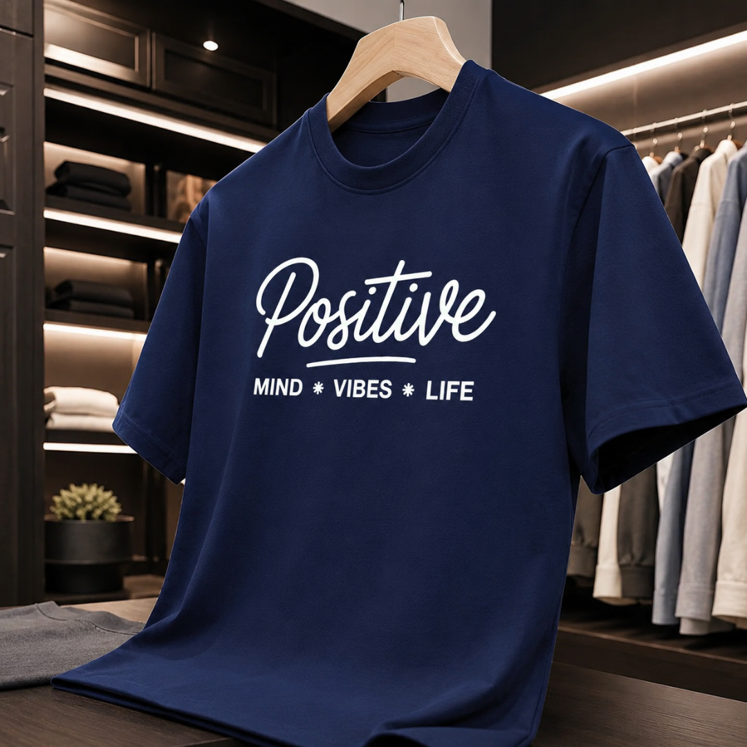 SainXAttire Premium Navy Blue Positive Graphic Cotton T-Shirt for Men - Image 3