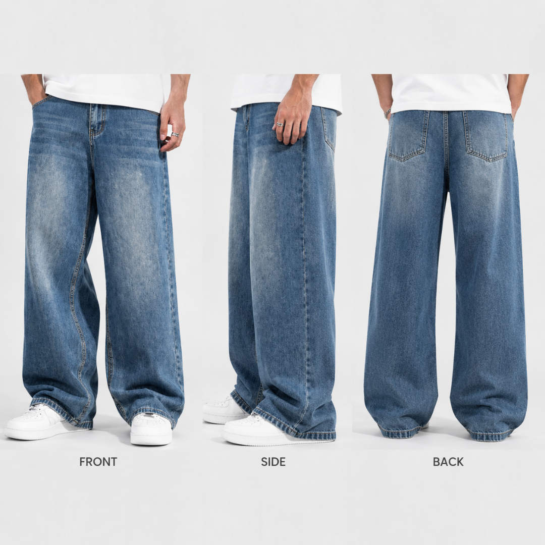 SainXAttire Premium Light Washed Blue Wide Leg Denim Jeans for Men - Image 2