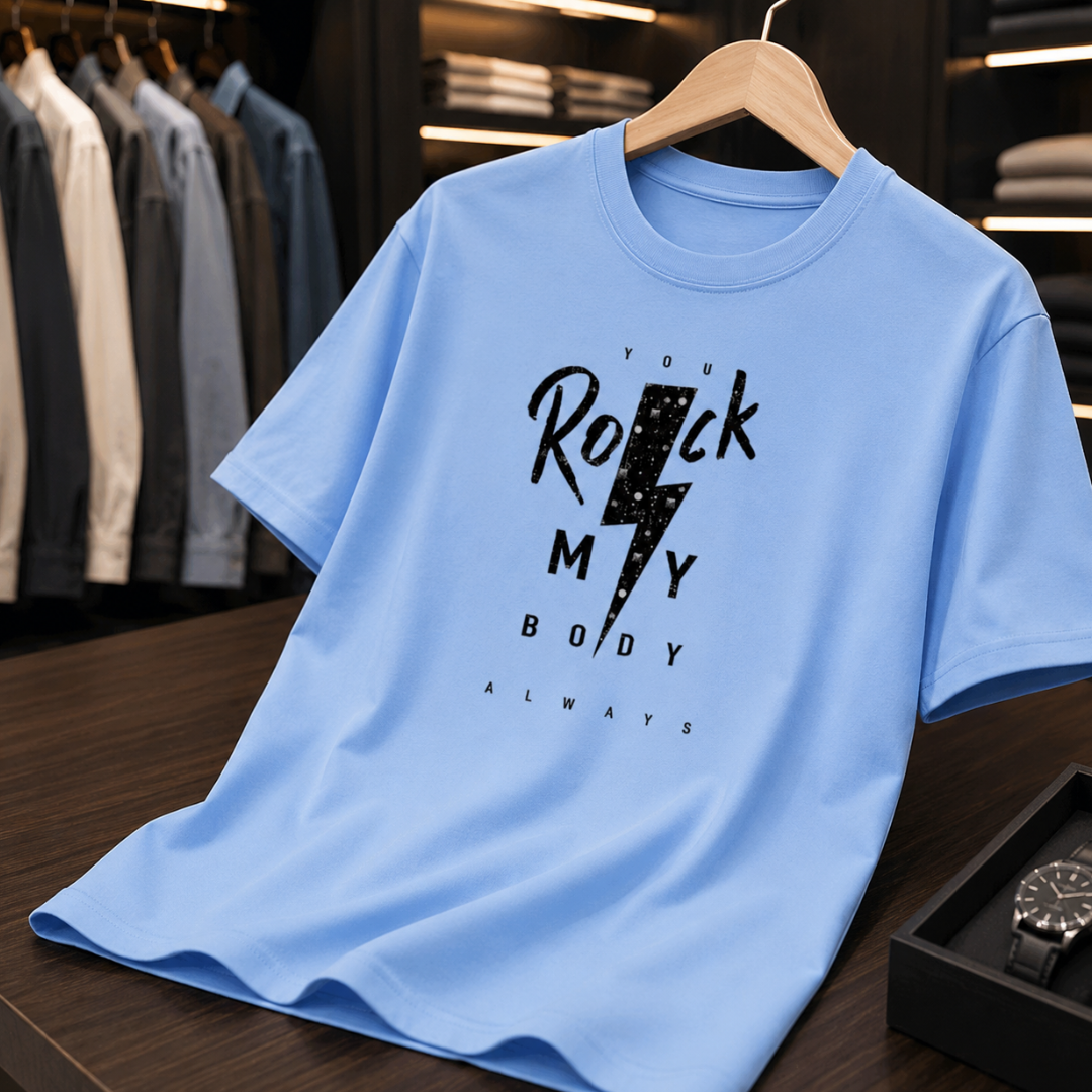 SainXAttire Premium Sky Blue Graphic Cotton T-Shirt for Men - Image 2